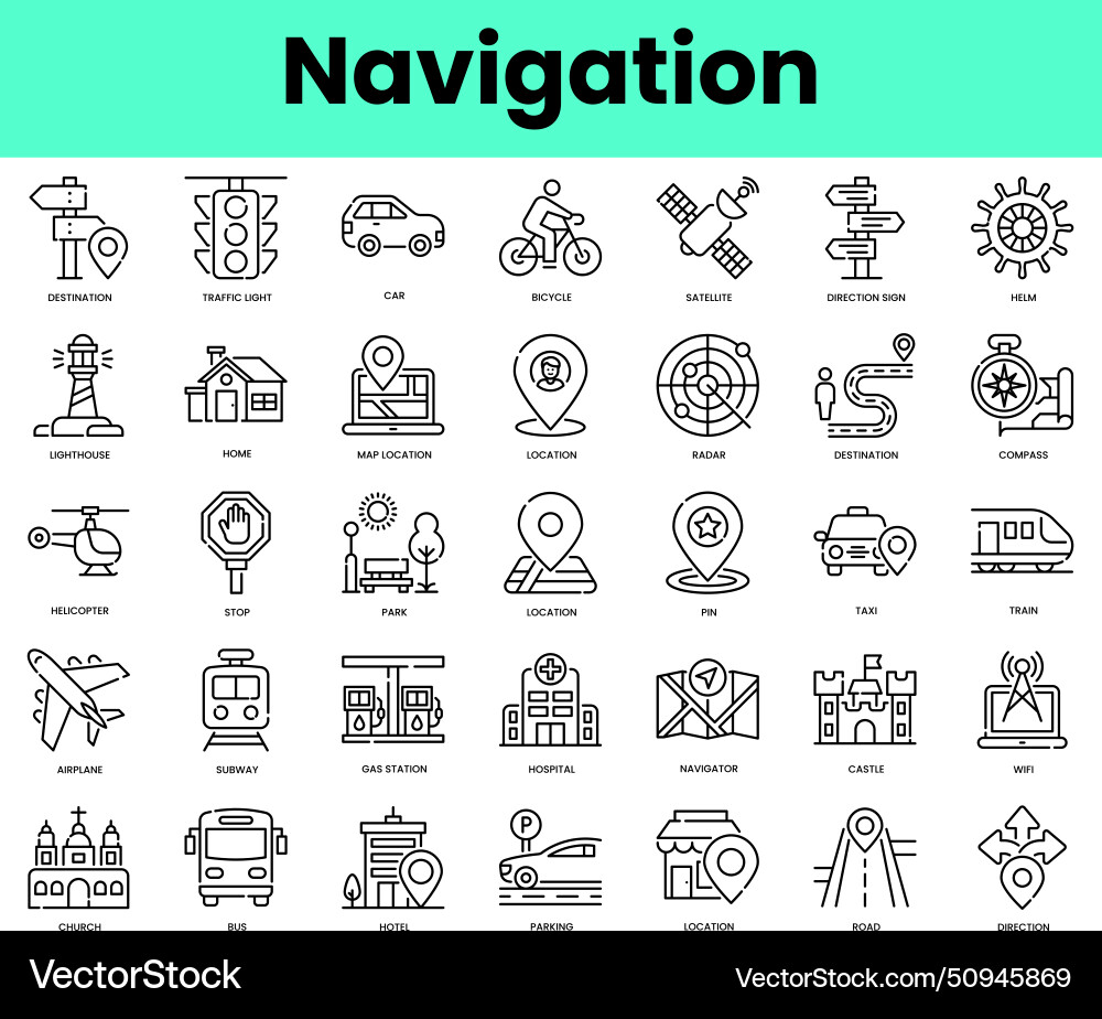 Set of navigation icons linear style icon bundle Set of navigation icons linear style icon bundle vector image