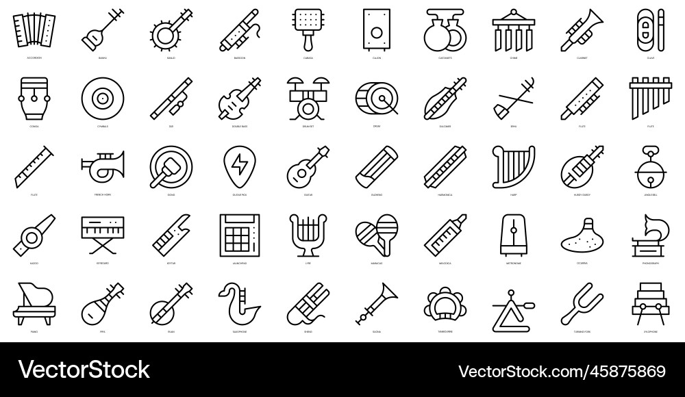 Set of simple outline music instruments icons Set of simple outline music instruments icons vector image