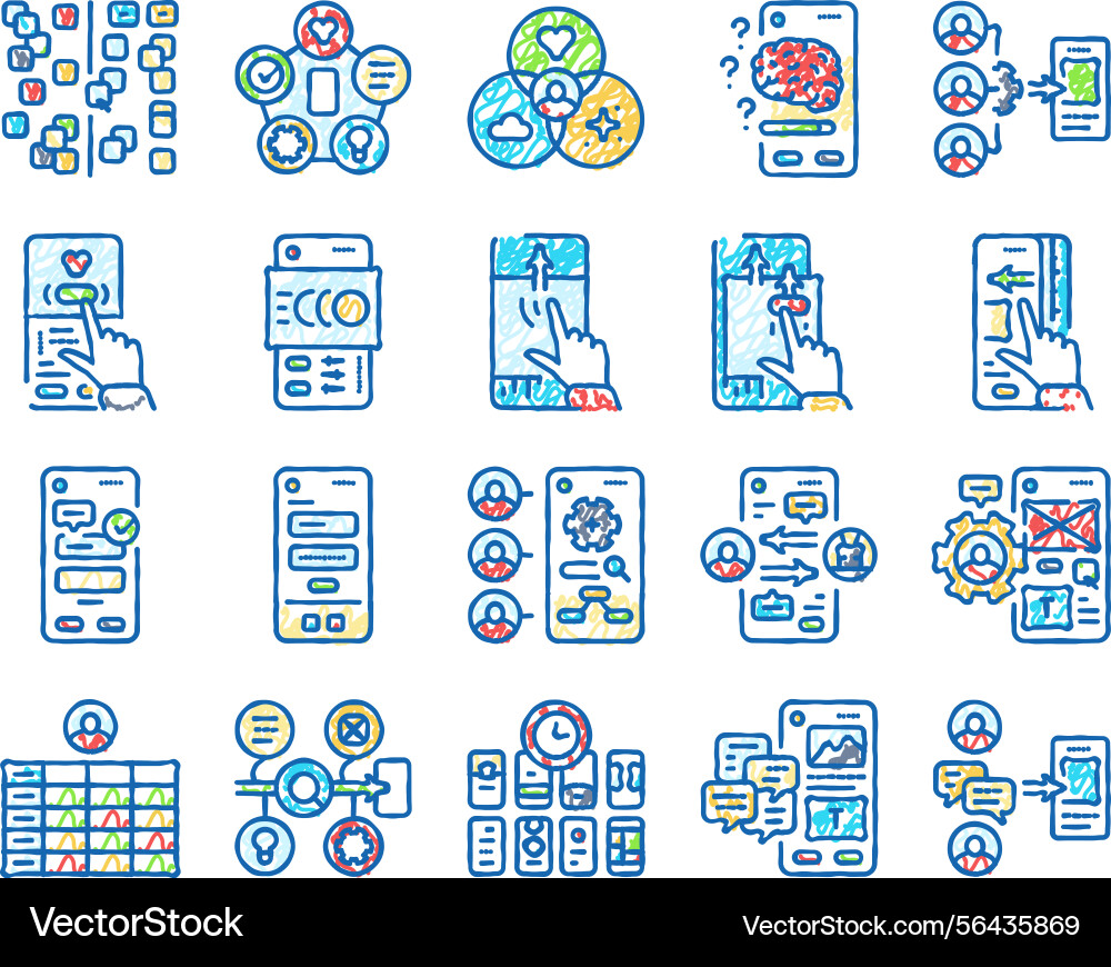 Ui ux digital develop code app icons hand drawn Ui ux digital develop code app icons hand drawn vector image