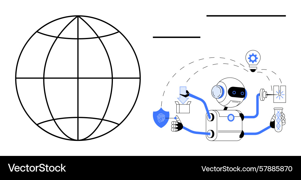 Ai robot performing tasks around a globe Vector Image