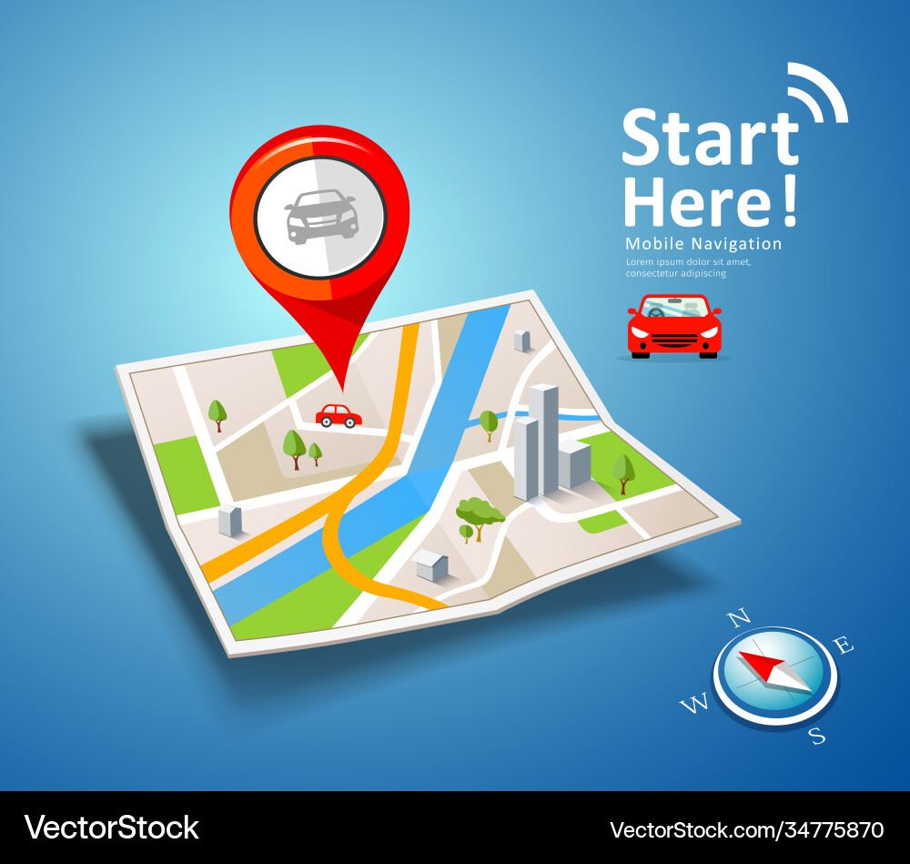 Folded maps car navigation with red color point Folded maps car navigation with red color point vector image