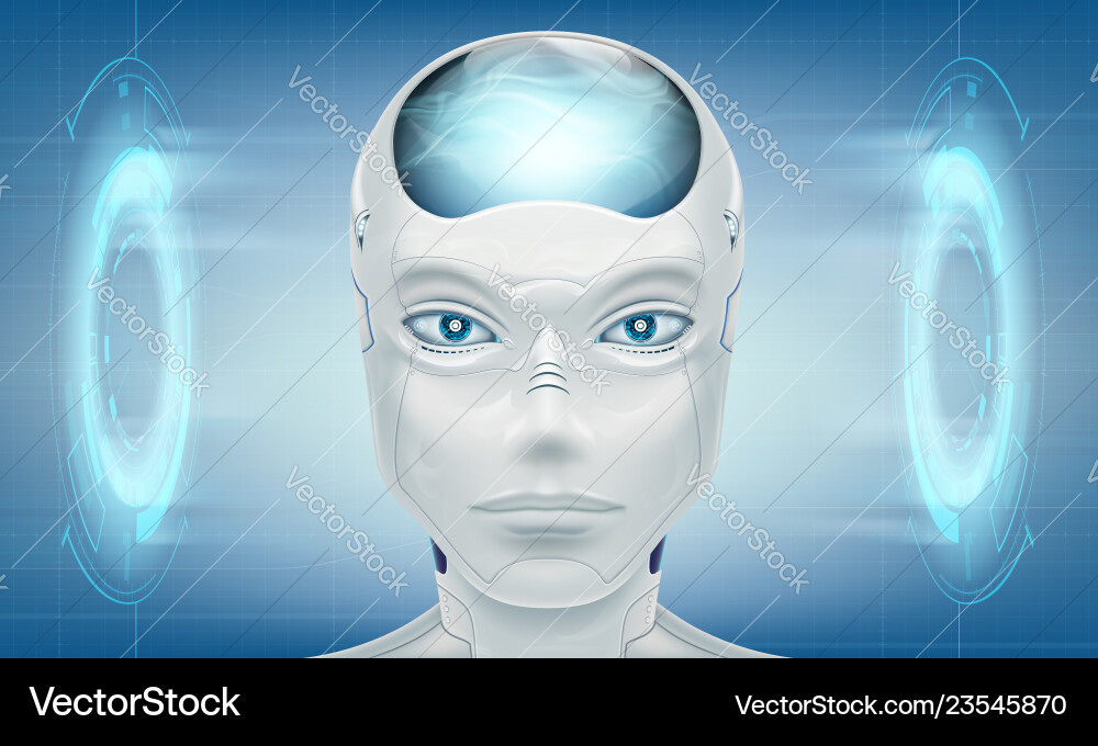 Head robot android on technology background Head robot android on technology background vector image