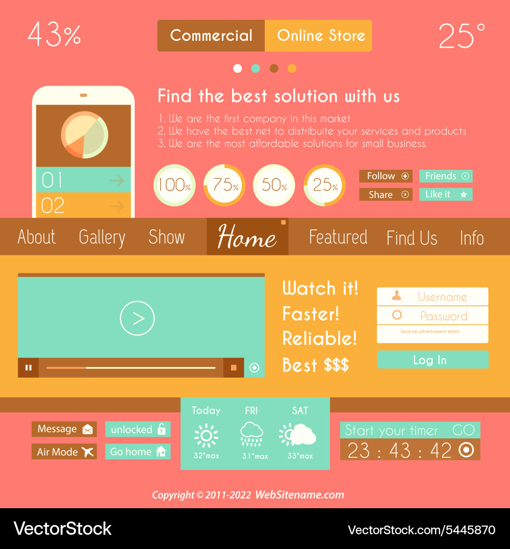 Modern flat style ui interface design elements vector image