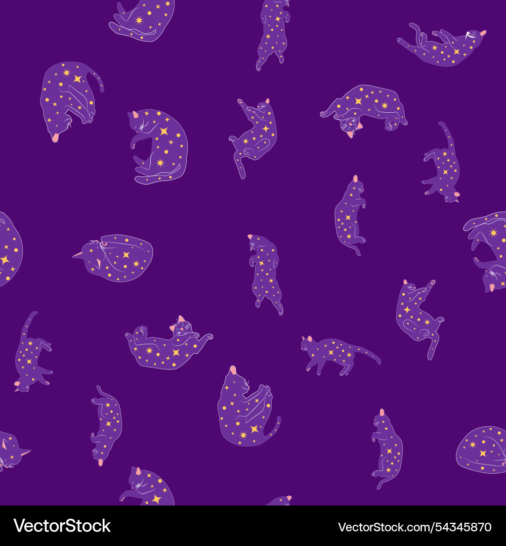 Mystical seamless pattern of cats in boho style Vector Image