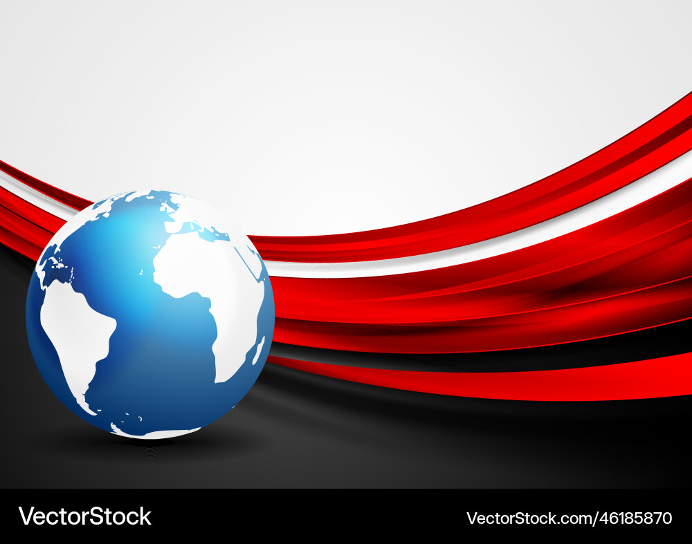 Tech background with globe and red shiny waves Vector Image