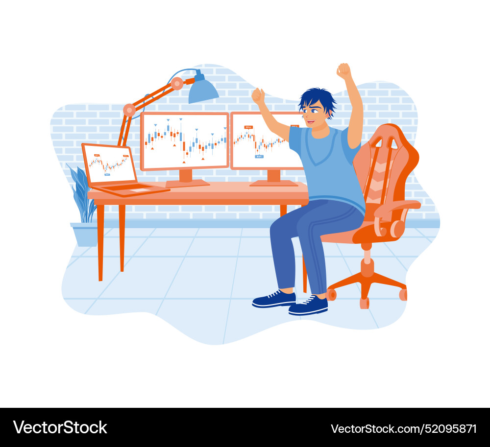 A stockbroker with happy face raises their hand A stockbroker with happy face raises their hand vector image