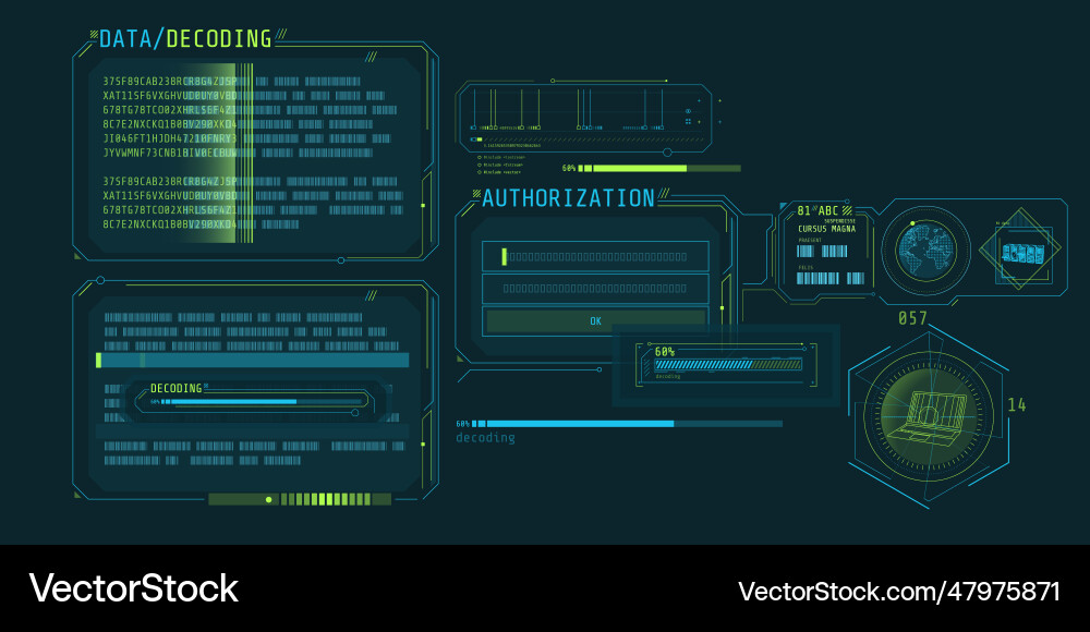 Data decoding program screen with authorization Data decoding program screen with authorization vector image