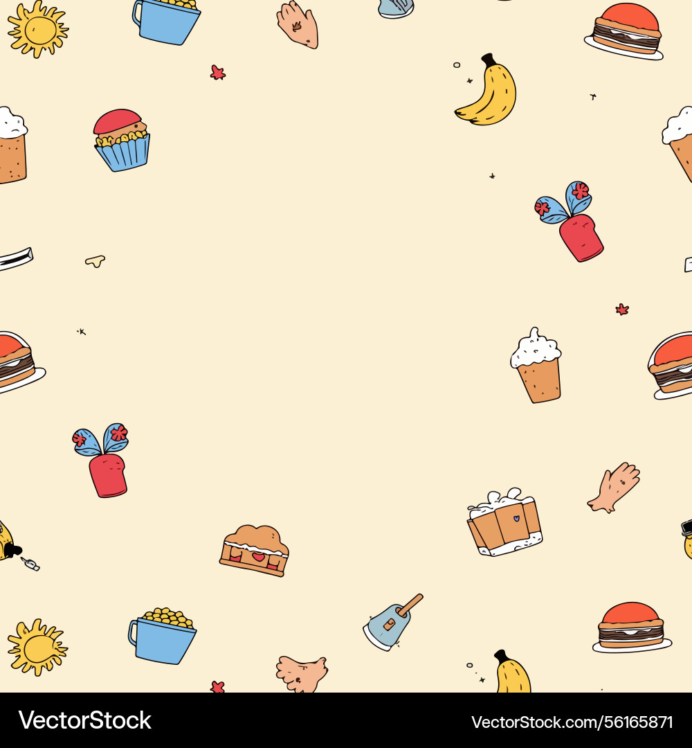 Doodle pattern with food and objects Vector Image