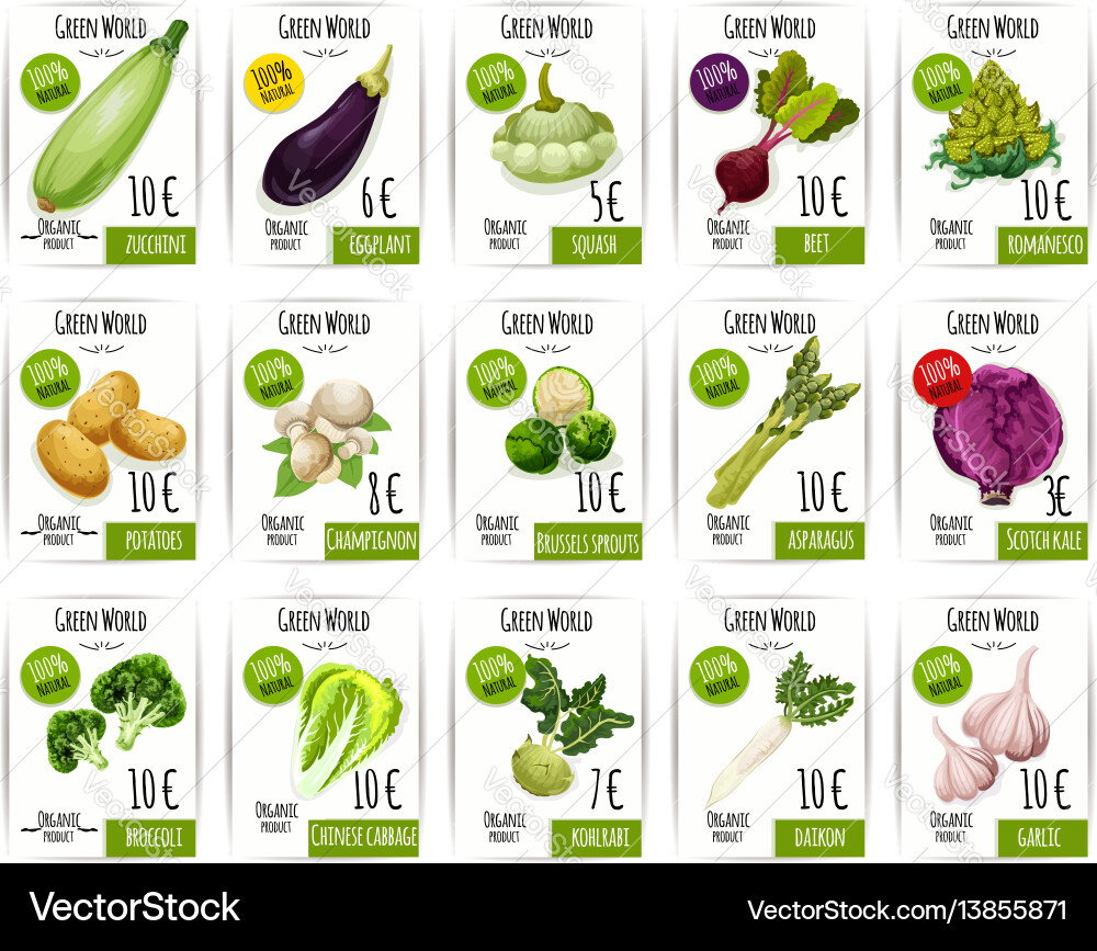 Fresh vegetable price label and tag set design Vector Image