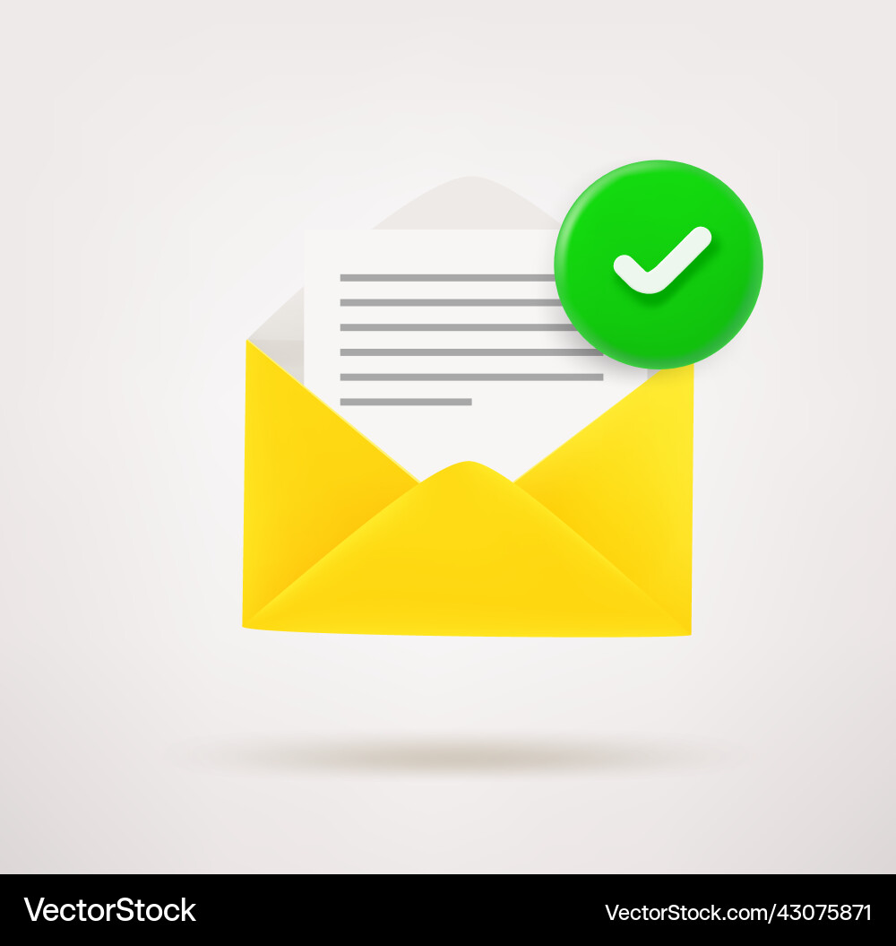 Opened envelope with checkmark 3d icon vector image