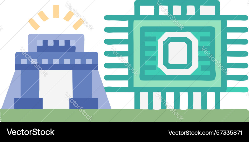 Sleek modern data center building with digital Vector Image