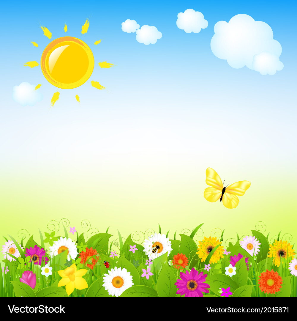 Sunlit Floral Meadow Vector Image