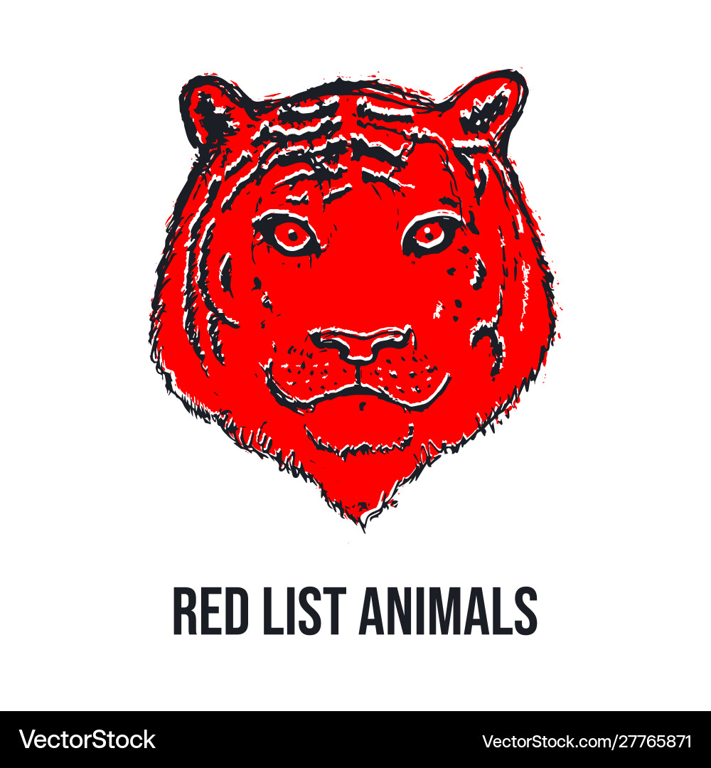 Tiger face or head red list animals hand drawn Tiger face or head red list animals hand drawn vector image