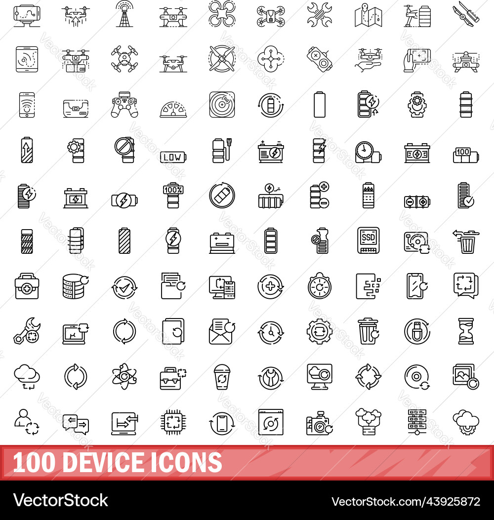 100 device icons set outline style 100 device icons set outline style vector image