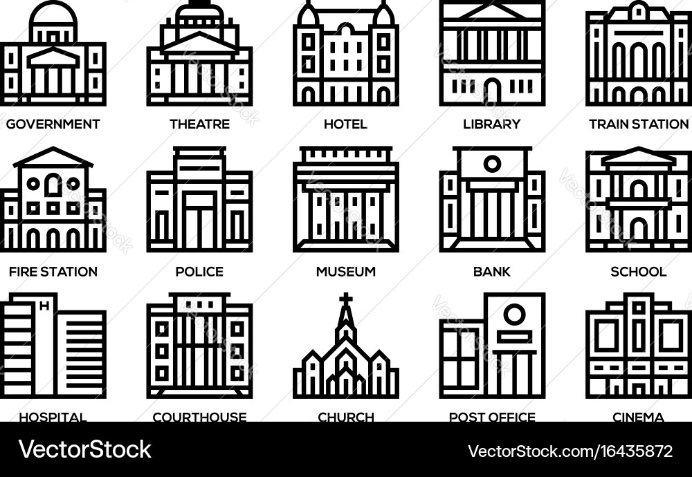 Building Line Icons - Architecture Set vector image