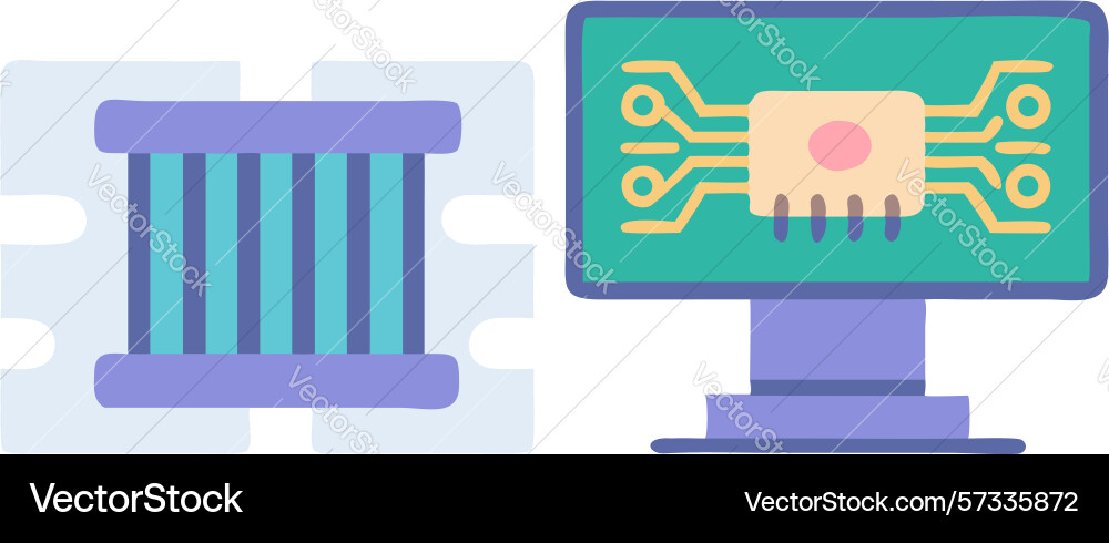 Digital computing data bars microchip on screen vector image