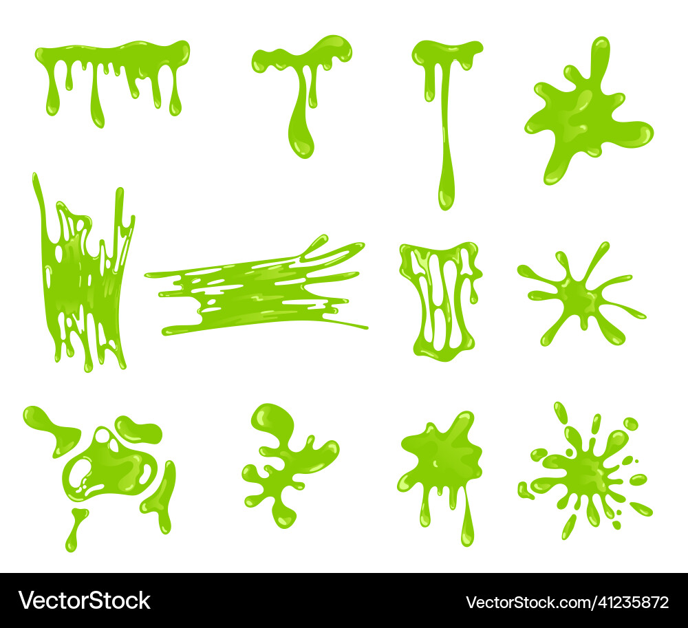 Green slime splashes and blobs set Vector Image