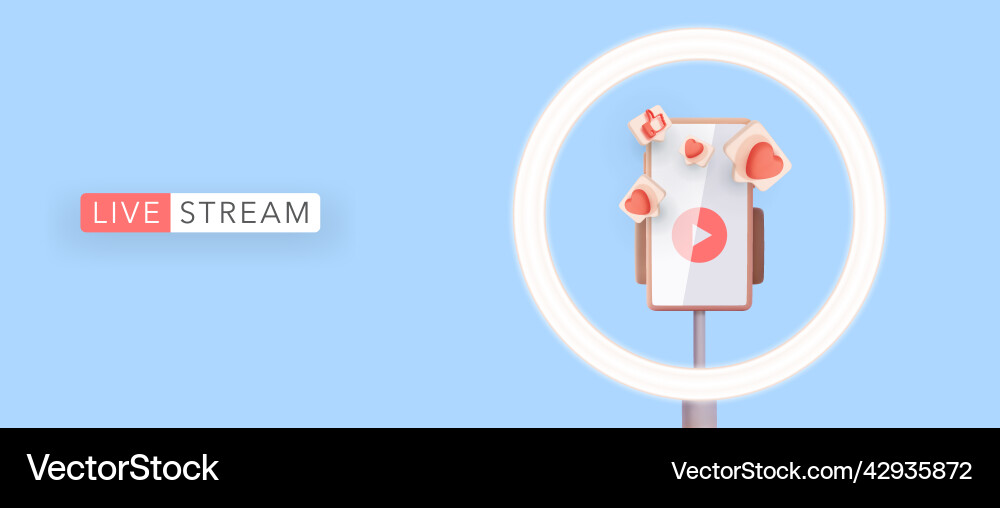 Live stream in 3d realistic style with phone vector image