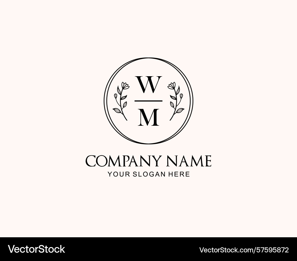 Minimalist wm monogram logos with botanical Vector Image