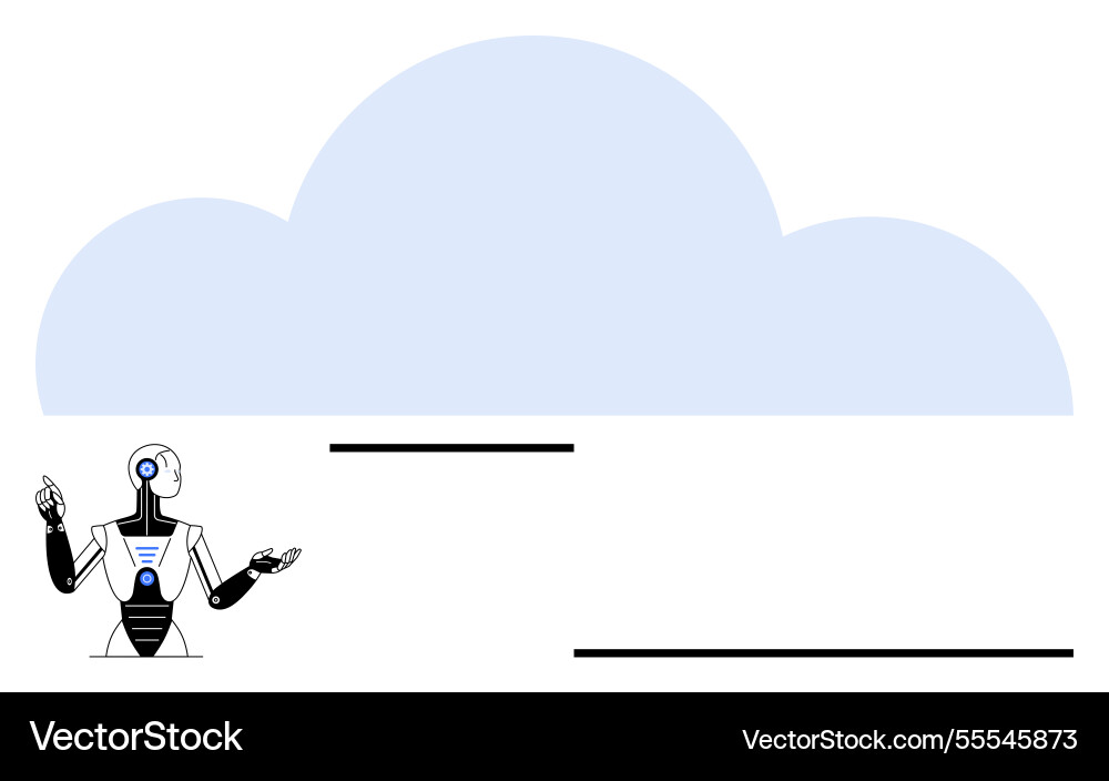Ai robot interacting below large cloud shape Ai robot interacting below large cloud shape vector image