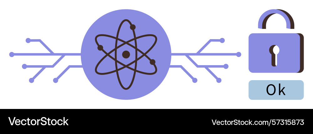 Atomic structure in tech circuitry with security Atomic structure in tech circuitry with security vector image