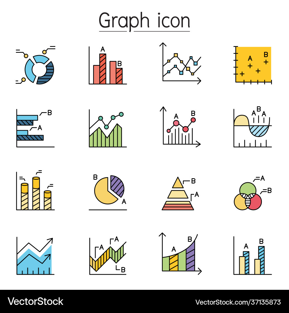 Data Chart Icon Set - Line Style vector image