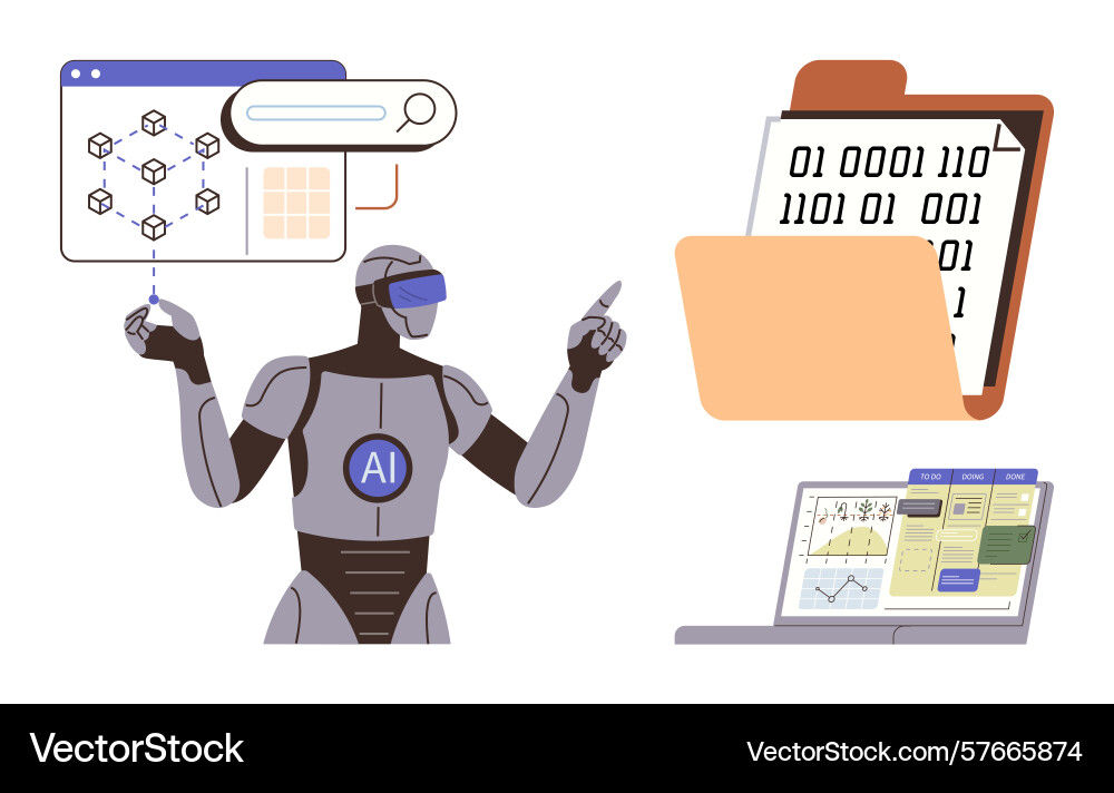 Ai robot exploring data patterns and sharing Ai robot exploring data patterns and sharing vector image