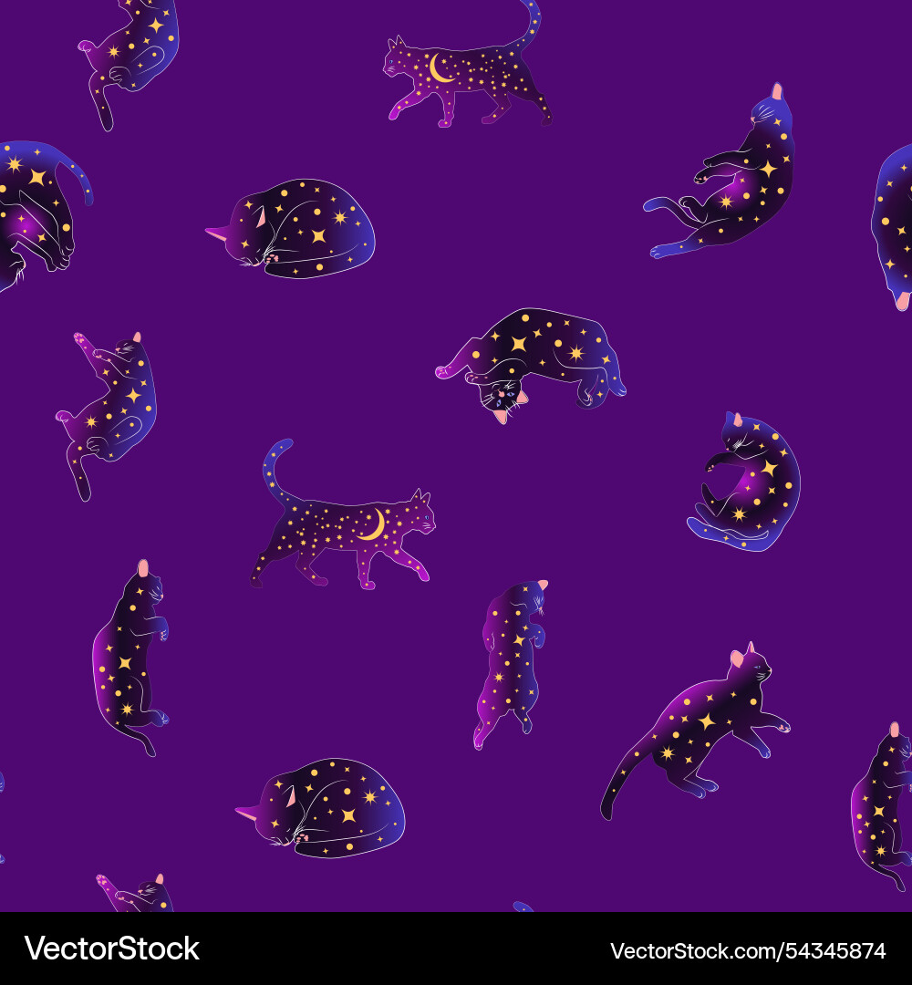 Mystical seamless pattern of cats in boho style Mystical seamless pattern of cats in boho style vector image