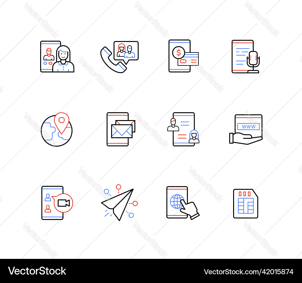 Online communication and remote connection - line Online communication and remote connection - line vector image