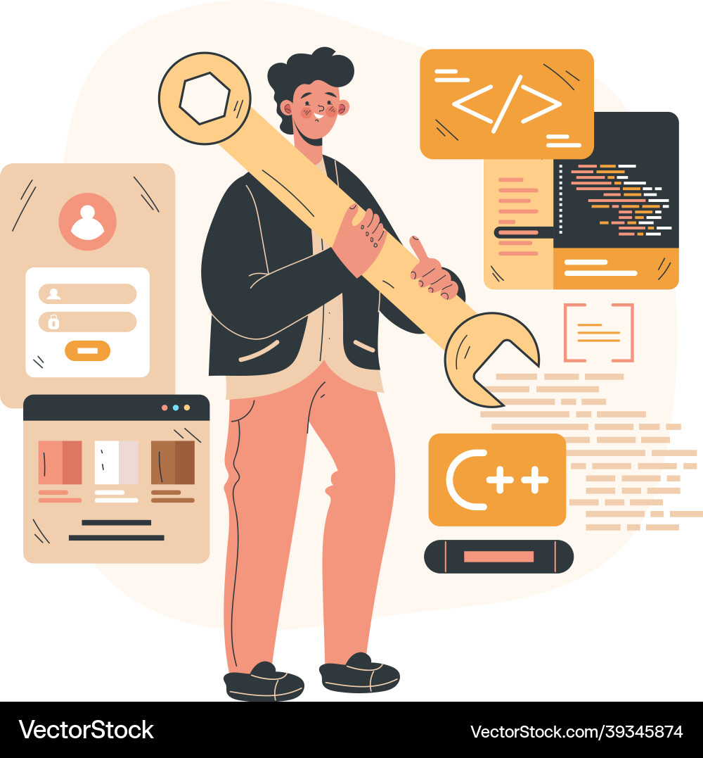 Program construction coding development software Program construction coding development software Vector Image