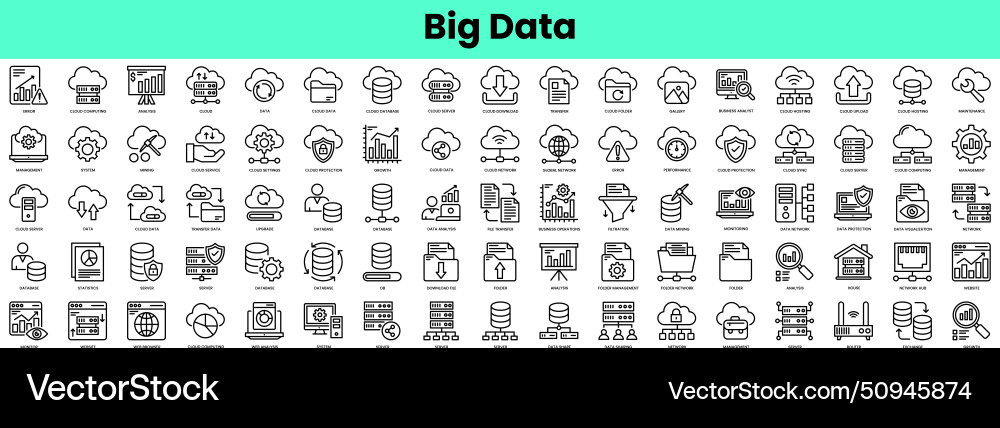 Set of big data icons linear style icon bundle Set of big data icons linear style icon bundle vector image