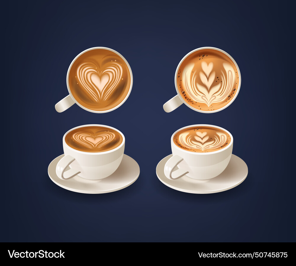 Coffee cups with foam patterns feature Coffee cups with foam patterns feature vector image