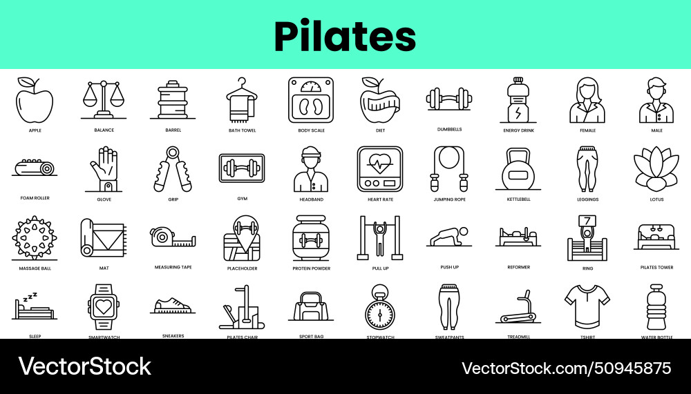 Set of pilates icons linear style icon bundle Set of pilates icons linear style icon bundle vector image