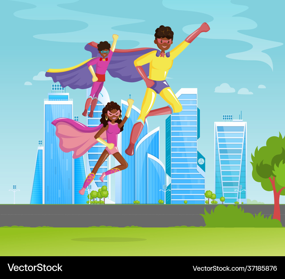 African american family superheroes father African american family superheroes father vector image