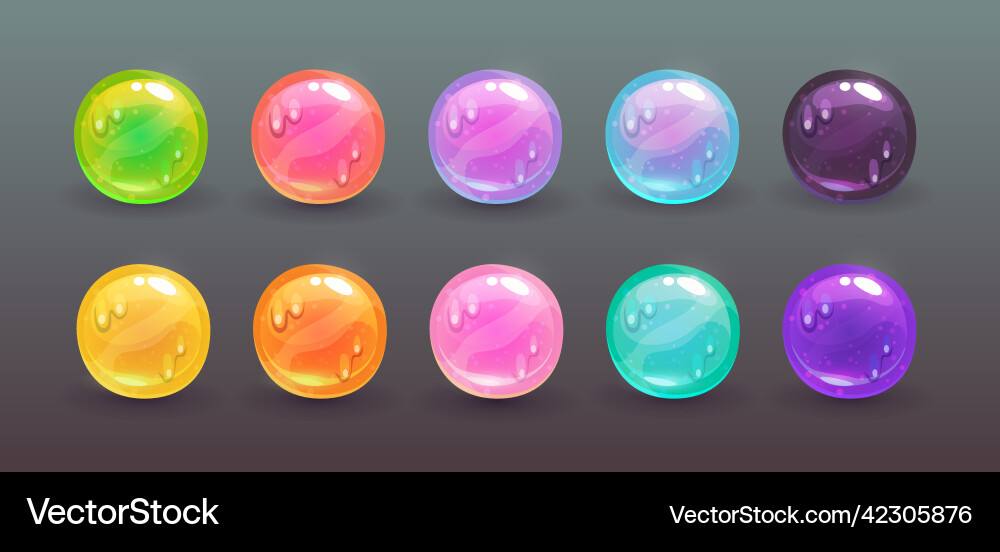 Slime gui elements round glossy buttons set Vector Image