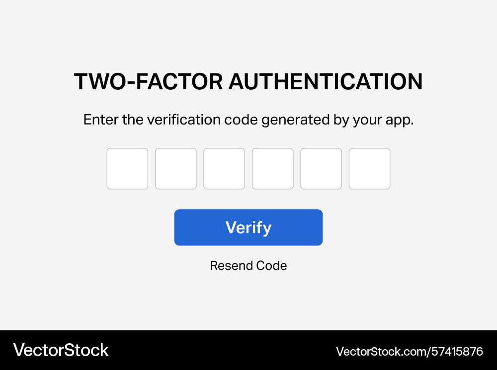 Two factor authentication code entry screen vector image