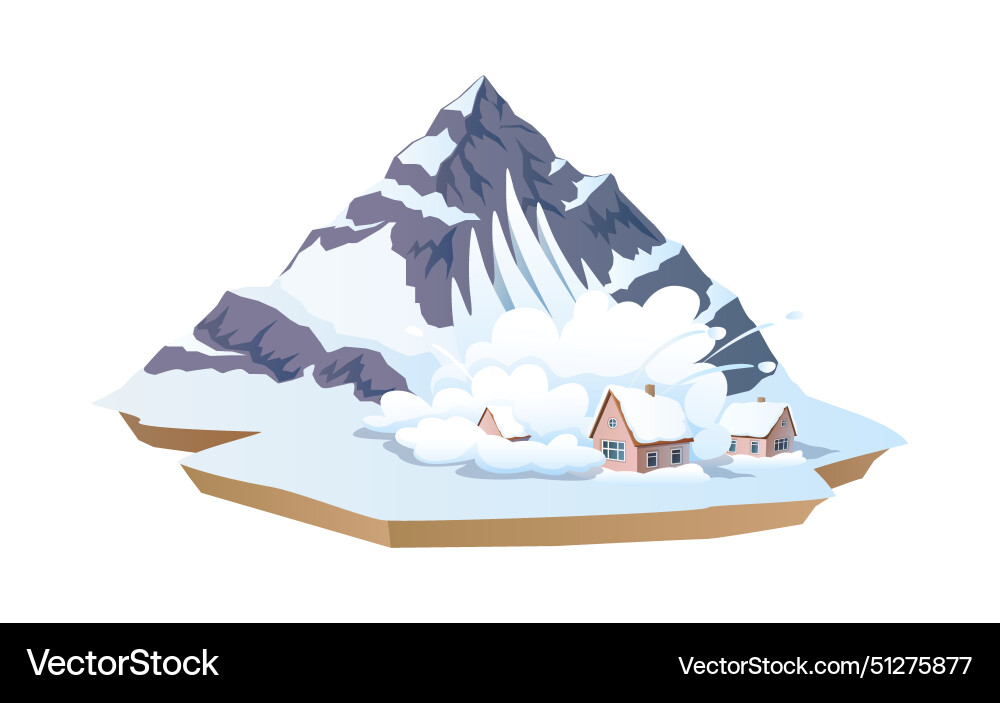 Avalanche in mountain village 2d cartoon objects Vector Image