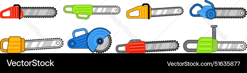 Chainsaw icons set of chainsaws showing Chainsaw icons set of chainsaws showing vector image