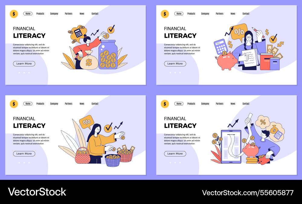 Financial literacy business landing pages Financial literacy business landing pages vector image