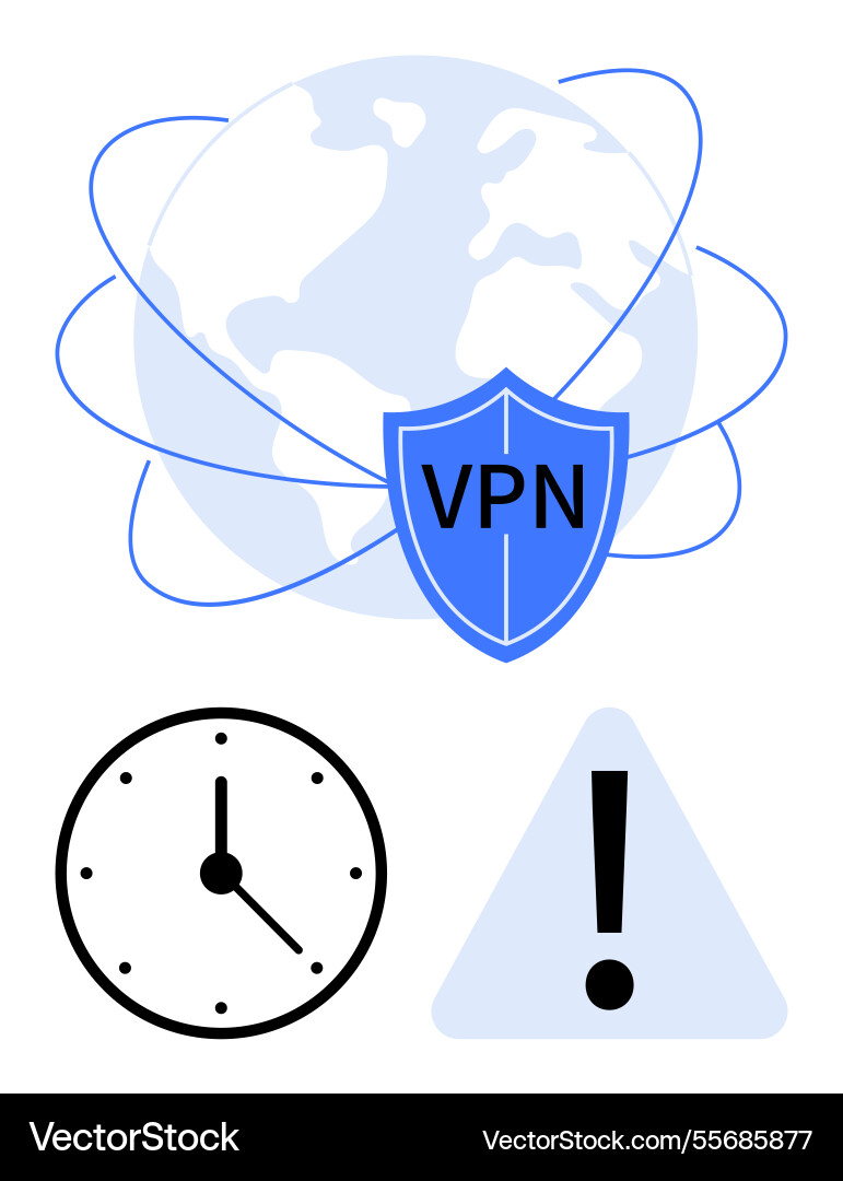 Global vpn security with shield symbol and time Global vpn security with shield symbol and time vector image