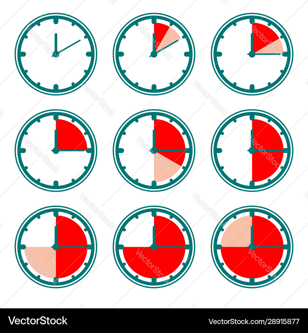 Green Clock Timer Icons with Minute Charts vector image