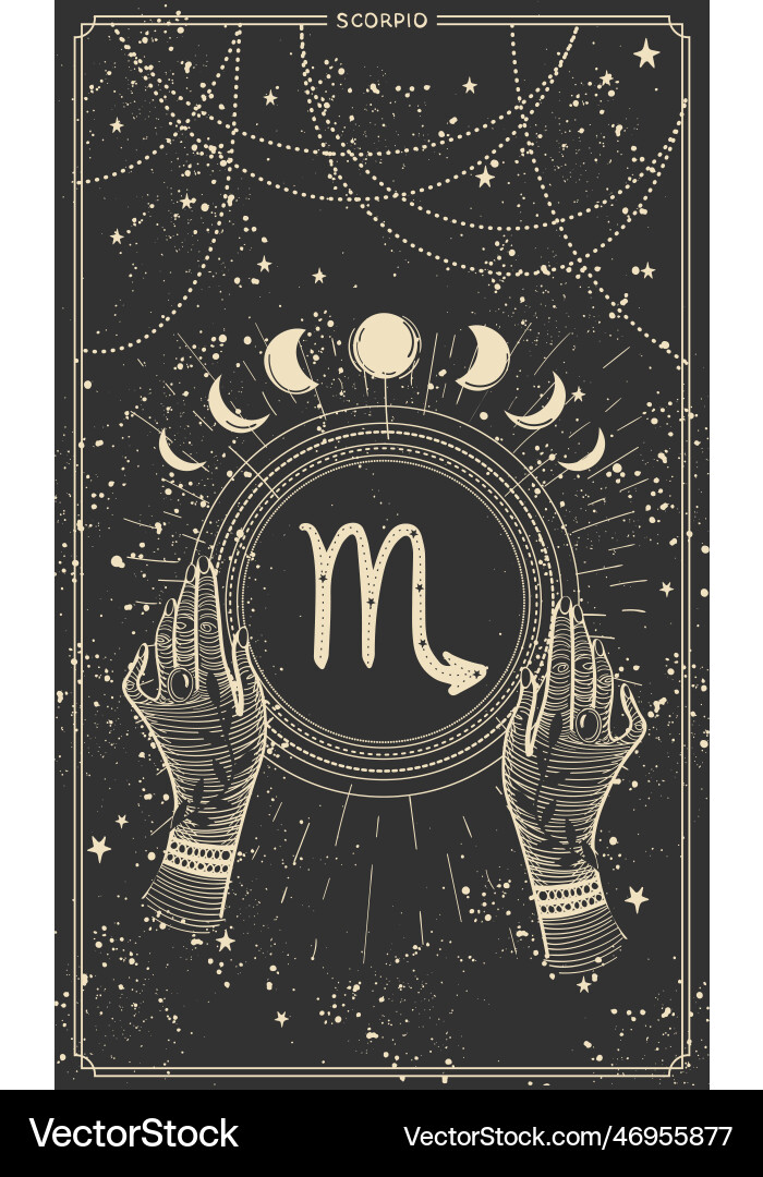 Karte für Geschichten mit Sternzeichen Scorpio Hand Karte für Geschichten mit Sternzeichen Scorpio Hand vektorbild