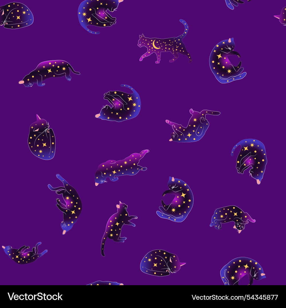 Mystical seamless pattern of cats in boho style Mystical seamless pattern of cats in boho style vector image