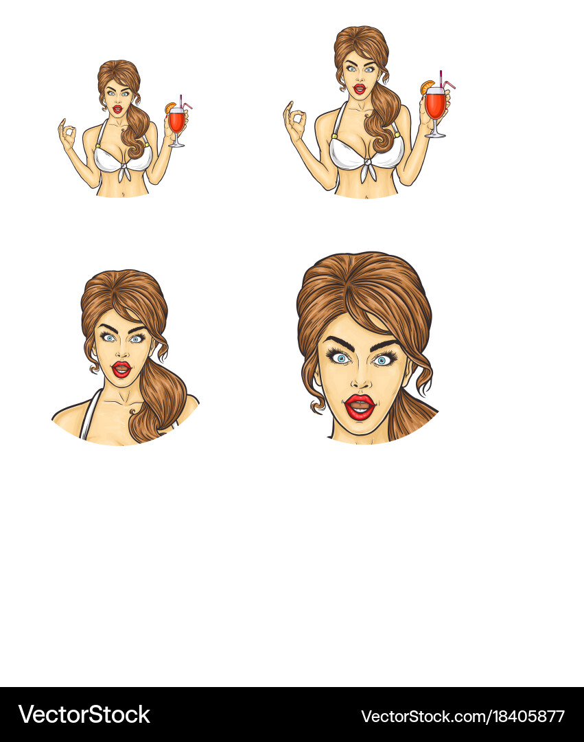 Set of pop art round avatar icons for users Vector Image