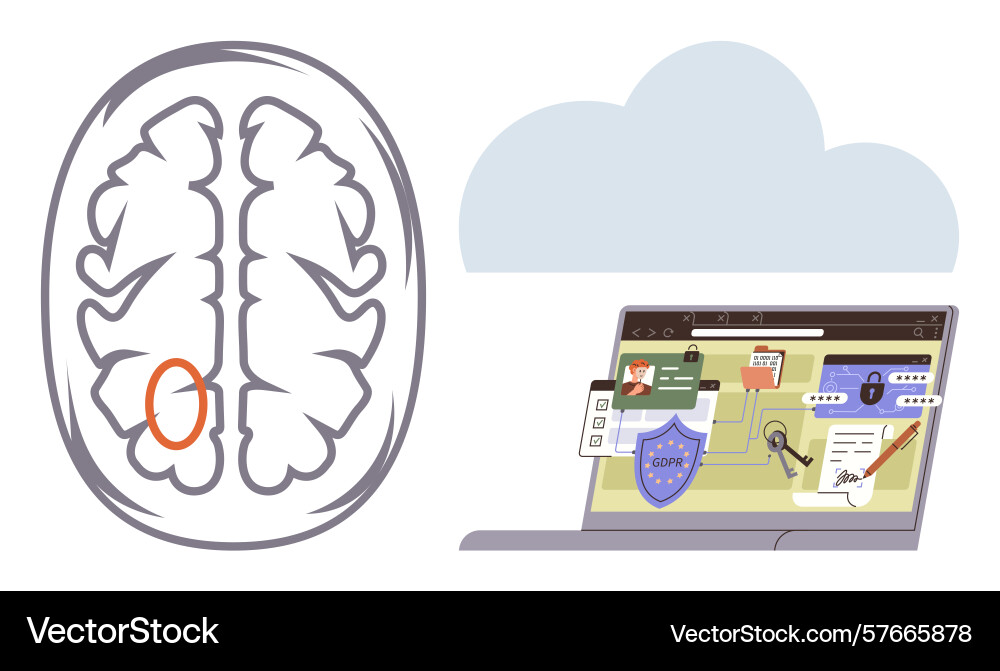 Brain activity visualization with cybersecurity Brain activity visualization with cybersecurity vector image