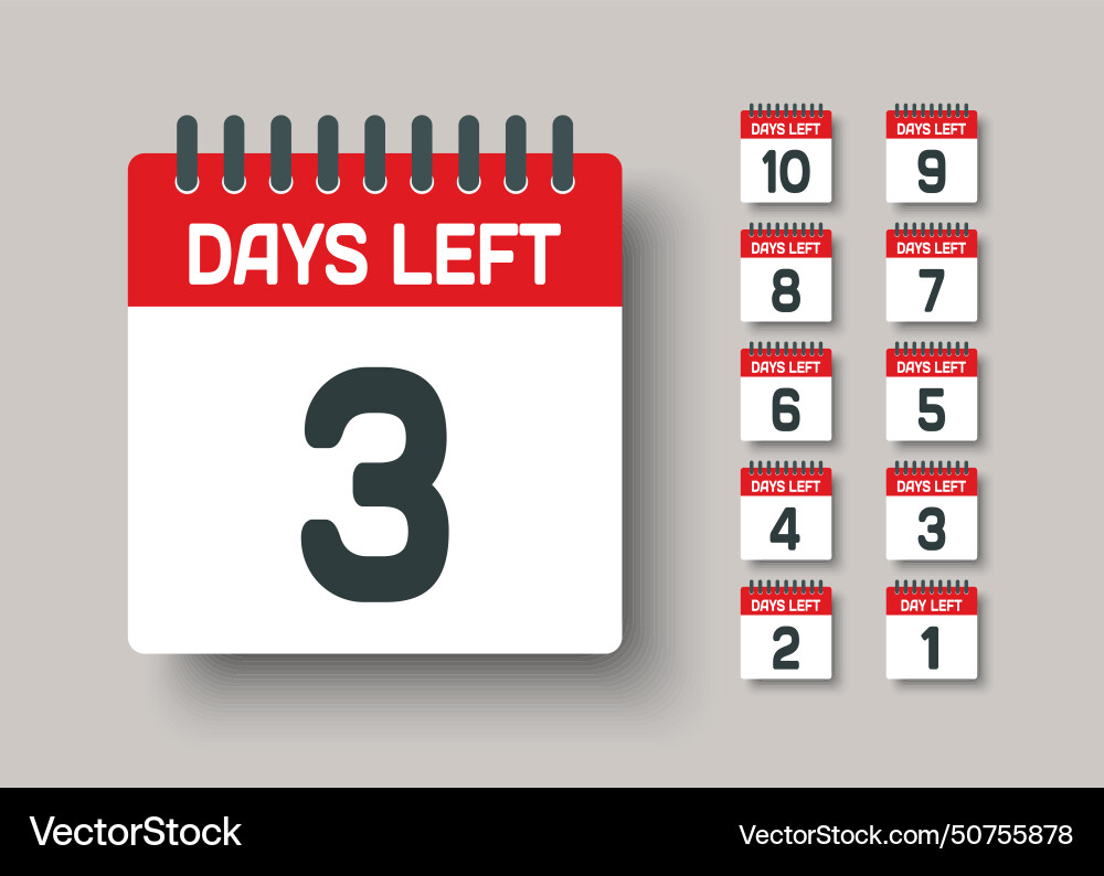 Countdown daily page calendar icon - 3 days left Vector Image