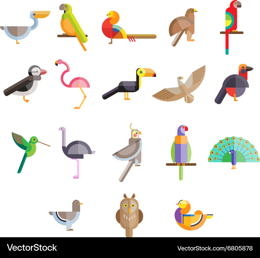 Flat Birds Icon Set Vector Image