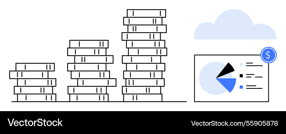 Increasing stacked coins with cloud and analytics Increasing stacked coins with cloud and analytics vector image