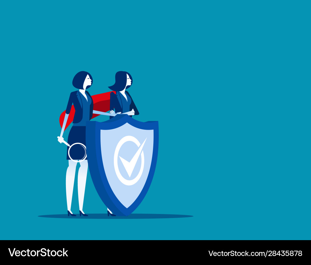 Program team and shield covering from attacks Program team and shield covering from attacks Vector Image