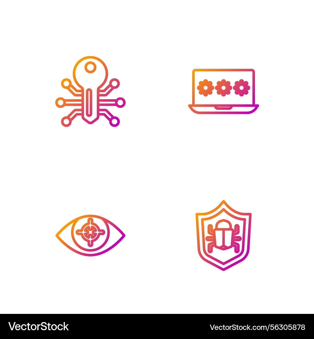 Set line system bug eye scan smart key and laptop vector image